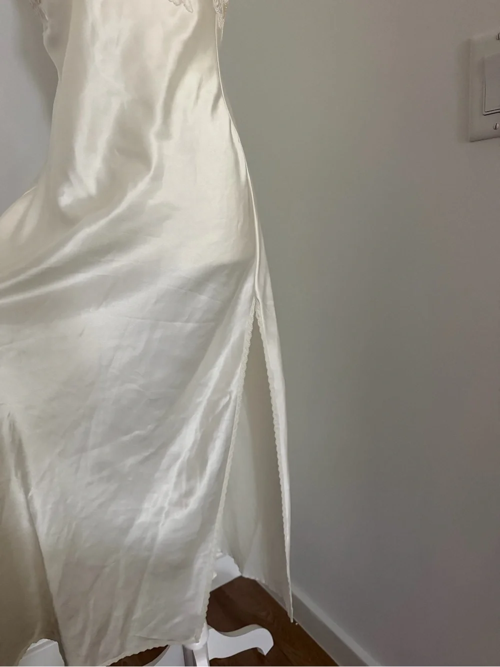 Vintage Victoria Secret’s ivory satin slip dress | Embroidered Lace maxi night S